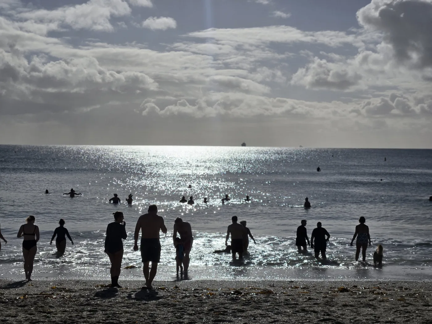 Swimmers heading into the sea on 10 October