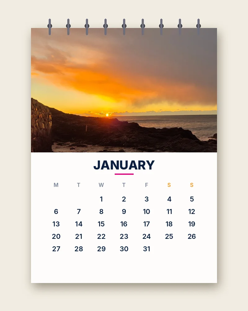 Mock-up of the calendar